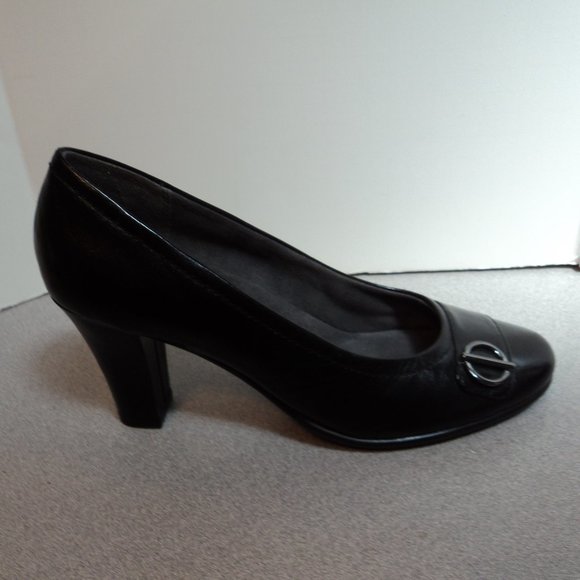 Aerosoles Heel Rest Womens 8 M Black Leather Shoes Pumps Slip On Round Toe - Picture 6 of 12